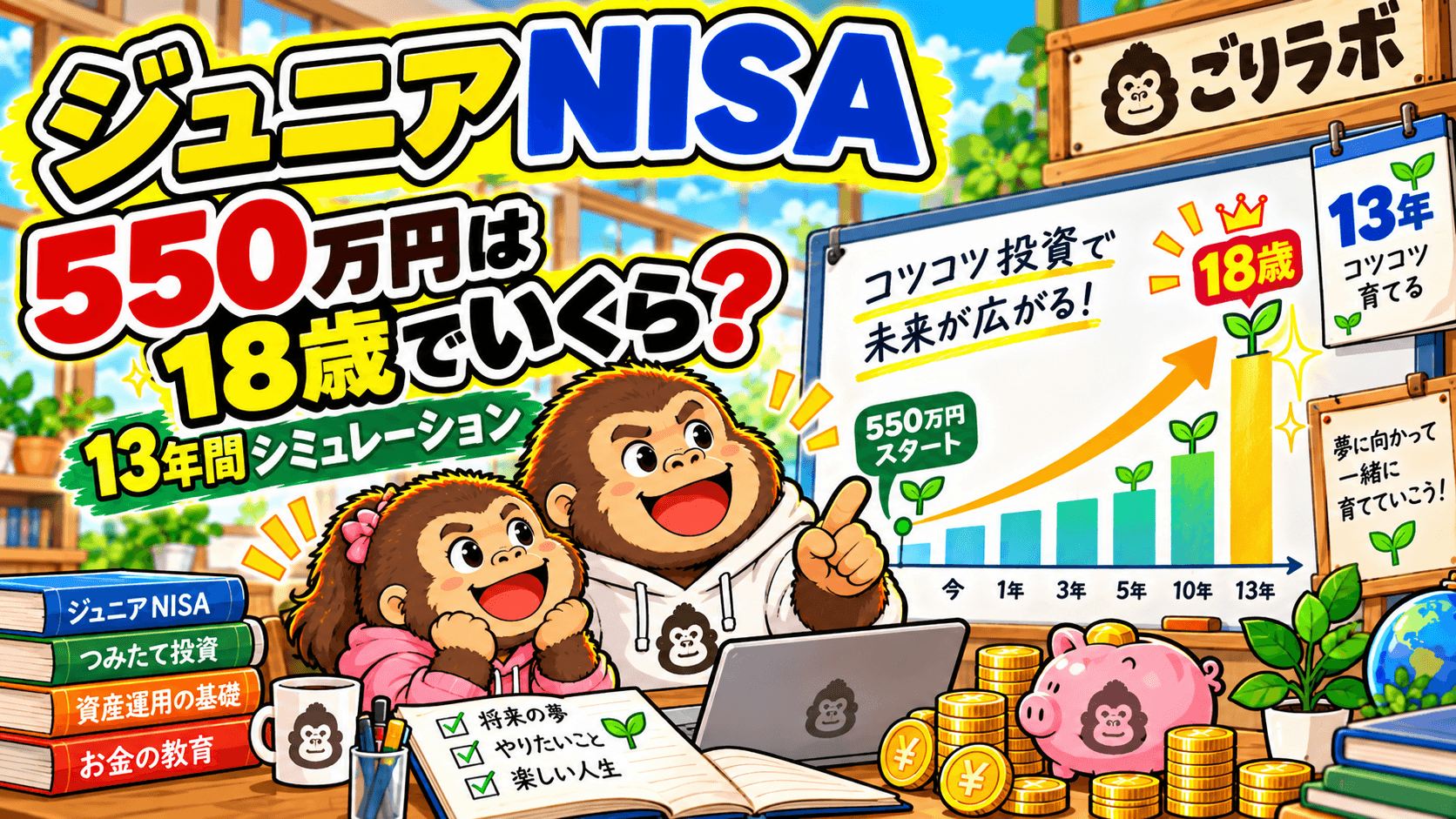 ジュニアNISA550万円は18歳でいくらになる?追加投資なしで13年間シミュレーション
